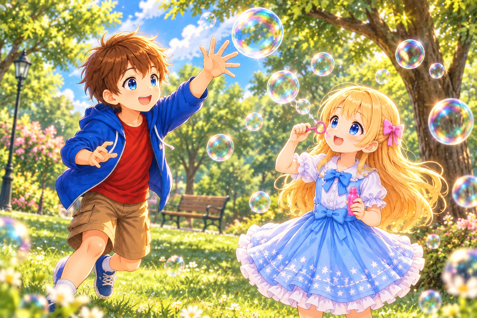 Alice and Bob playing with soap bubbles