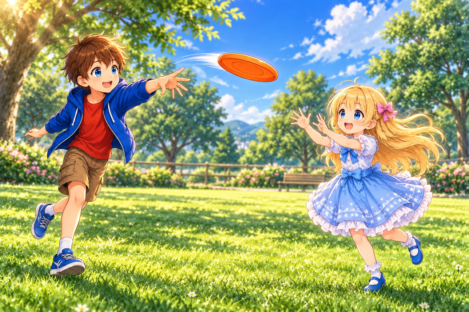 Alice and Bob playing with a frisbee