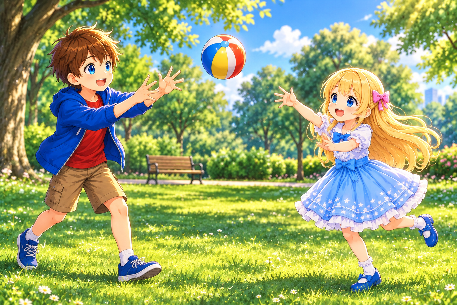 An illustration of Alice and Bob, two children, playing happily